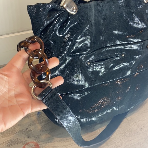 B Makowsky Black Snake Skin Hobo Crossbody - Picture 8 of 10